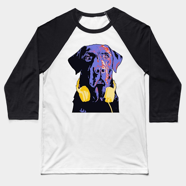 Cool Labrador Dog Yellow Headphones Baseball T-Shirt by boholoc0